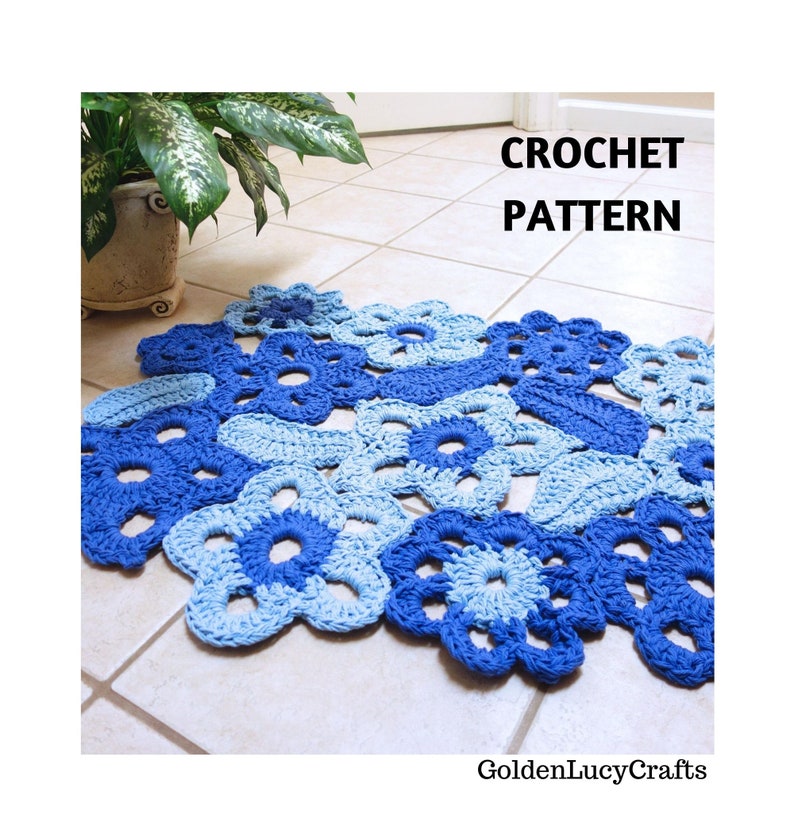 CROCHET PATTERN Flower Rug Made from Motifs Home Bathroom Decor image 1