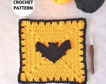 CROCHET PATTERN Bat Square Block | Halloween | Granny Square