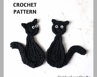 Crochet Pattern Halloween Black Cat Applique Motif Embellishment Decoration