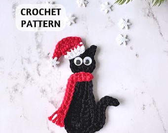 CROCHET PATTERN Santa Cat Christmas Applique Ornament Decoration