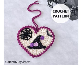 CROCHET PATTERN Witch Hat Heart Ornament, Halloween Decoration