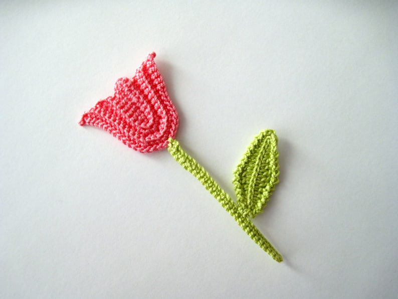 Crochet Pattern Tulip with Stem and Leaf Applique Spring Etsy