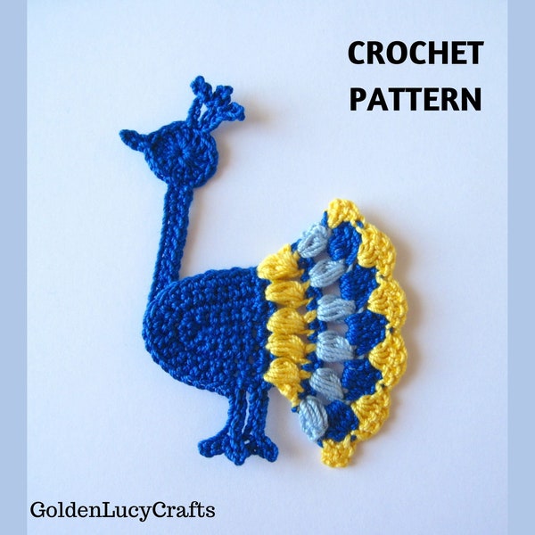CROCHET PATTERN Peacock Applique, Crochet Motif, Bird