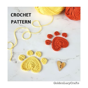 CROCHET PATTERN  Heart Paw Print Applique, Motif, Embellishment