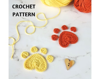 CROCHET PATTERN  Heart Paw Print Applique, Motif, Embellishment