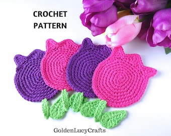 CROCHET PATTERN Tulip Coaster Applique Flower Spring Crochet Motif Table Decor