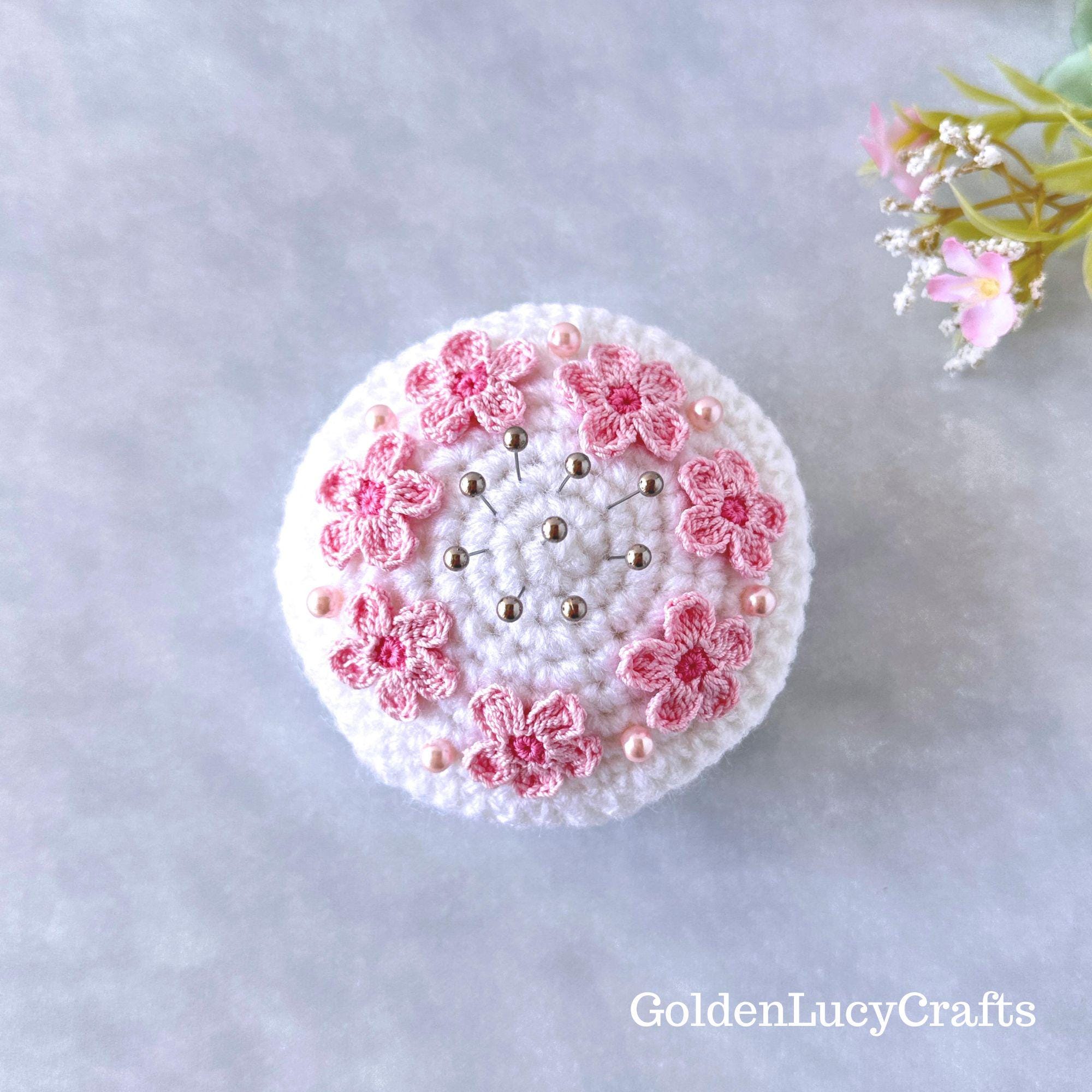 39 Cherry Blossom Crochet Patterns for Spring Decor, Gifts and Accessories 38 Crochet Pattern Cherry Blossom Pincushion