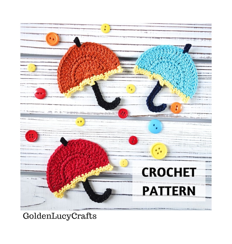 Crochet Pattern Umbrella Applique, Crochet Motif, Embellishment image 1