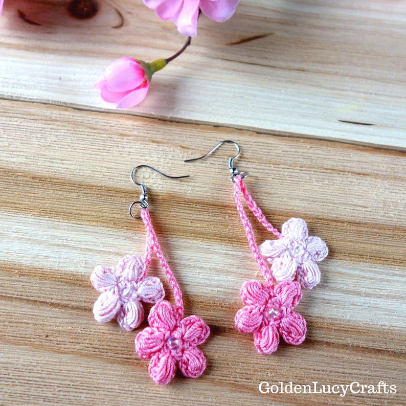 CROCHET PATTERN Cherry Blossom Earrings Crochet Jewelry image 4