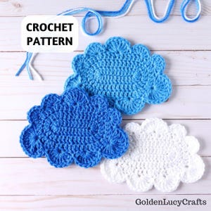 CROCHET PATTERN Large Cloud Applique, Coaster, Motif, Embellishment