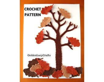 CROCHET PATTERN Oak Tree Applique, Wall Art, Fall, Autumn