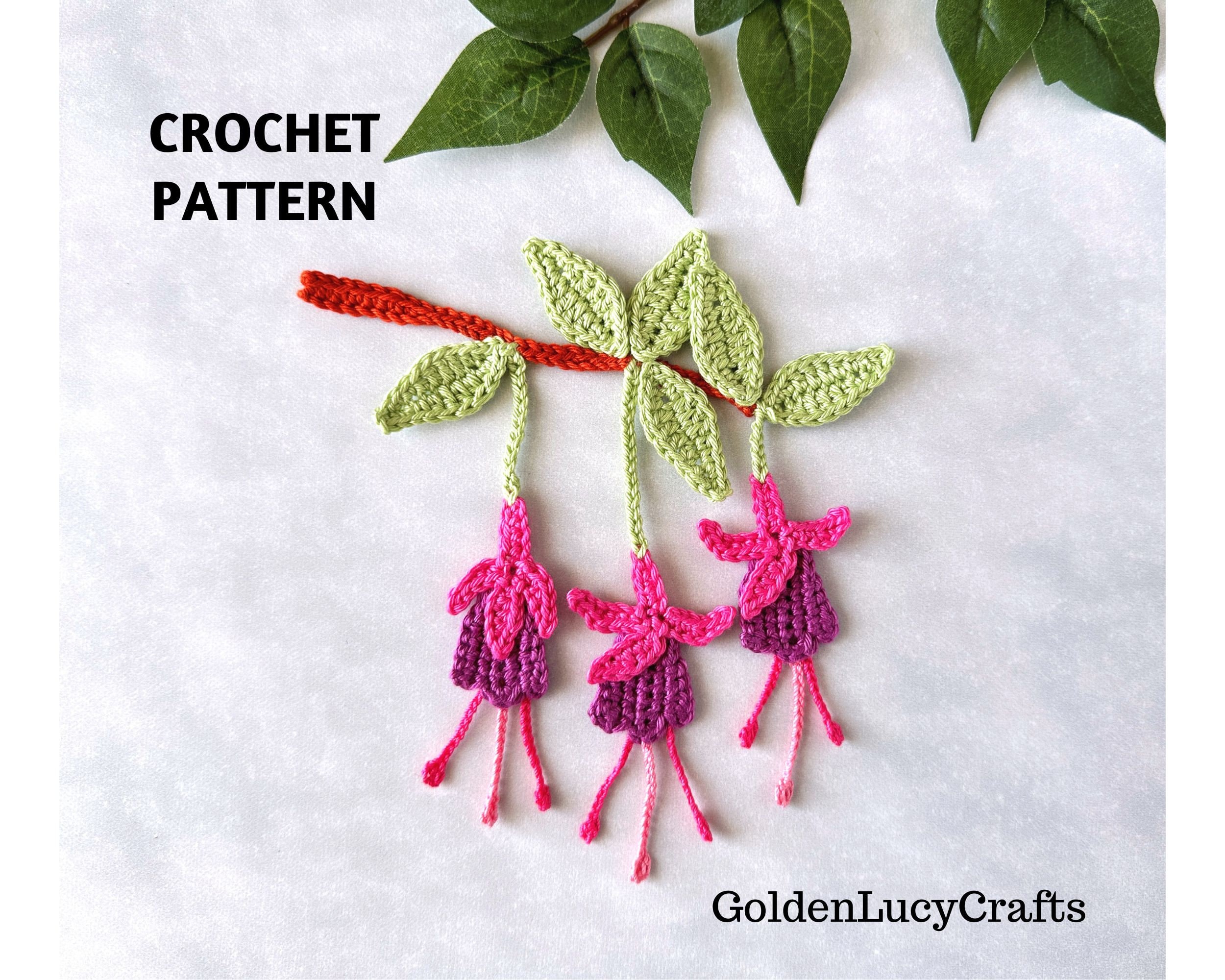 Crochet Pattern Fuchsia Flower Applique Embellishment