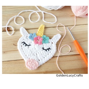 Crochet Pattern Unicorn Applique, Motif, Ornament, Heart-Shaped Unicorn image 2