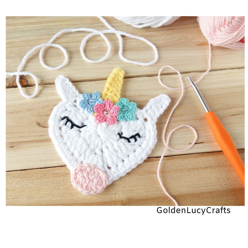 Crochet Pattern Unicorn Applique, Motif, Ornament, Heart-Shaped Unicorn image 2