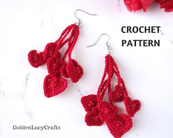 Crochet Pattern Heart Earrings, Valentine's Day, Wedding, Crochet Jewelry