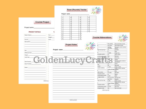 CROCHET PROJECT PLANNER Notes Rows Rounds Tracker Abbreviations Printable