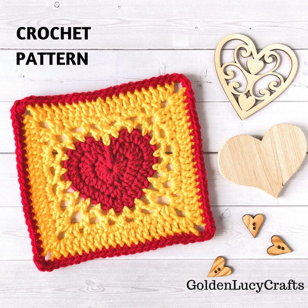 CROCHET PATTERN Heart Granny Square Motif