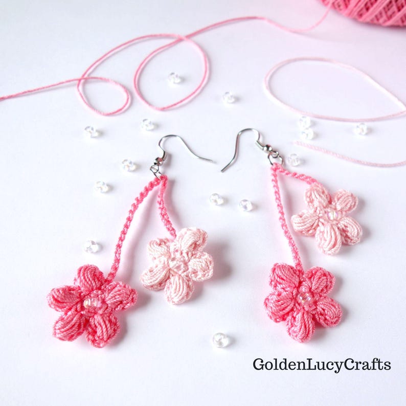 CROCHET PATTERN Cherry Blossom Earrings Crochet Jewelry image 3