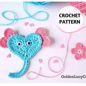 CROCHET PATTERN Elephant Applique, Heart-Shaped Elephant