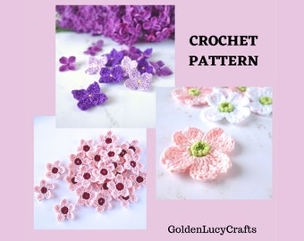 CROCHET PATTERN Lilac Dogwood Cherry Flowers Crochet Applique Motif Embellishment