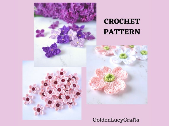 CROCHET PATTERN Lilac Dogwood Cherry Flowers Crochet Applique Motif Embellishment