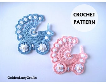 Crochet Pattern Baby Stroller Applique Carriage Buggy Pram