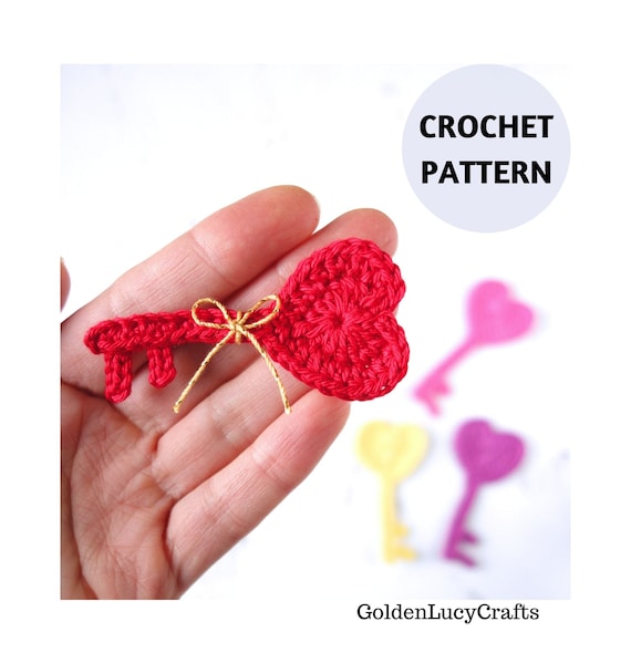 Crochet Pattern Key to My Heart Applique, Motif, Valentine's Day
