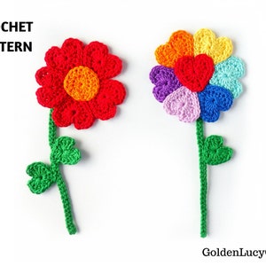 CROCHET PATTERN Heart Flower, Crochet Applique, Motif, Embellishment, Valentine's Day