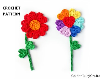 CROCHET PATTERN Heart Flower, Crochet Applique, Motif, Embellishment, Valentine's Day