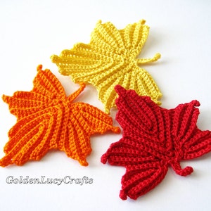 CROCHET PATTERN Maple Leaf Applique Motif Embellishment Fall Autumn image 4