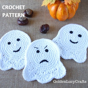 CROCHET PATTERN Ghost Coaster Applique Motif Halloween Decoration