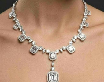 Swarovski Emerald Cut Diamond Necklace and Earrings Set – Platinum Bridal Jewelry