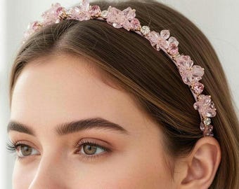 Pale pink Crystal Headband. Hair Accessory.