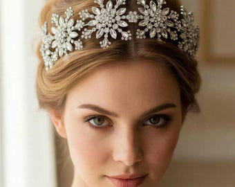 Swarovski Crystal Bridal Headband: Flower Motif, Wedding Hair Accessory