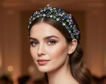 Multi-colored Crystal Headband. Hair Accessory.