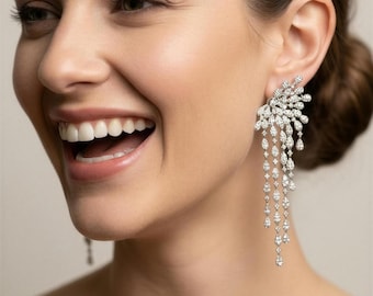 Bridal Chandelier Earrings. 3 inches. Cubic Zirconium. Formal Dress. Mother of the Bride. Quinceanera. Gala