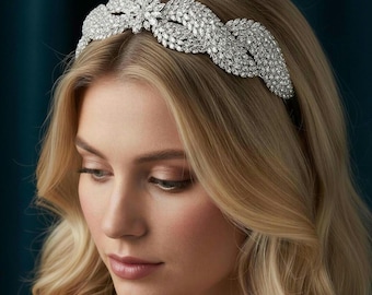 Swarovski Crystal Encrusted Bridal Headband: Cubic Zirconium Wedding Hair Accessory