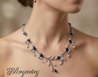 Set di gioielli da sposa Swarovski Sapphire Blue Vine, composto da collana e orecchini placcati in platino.