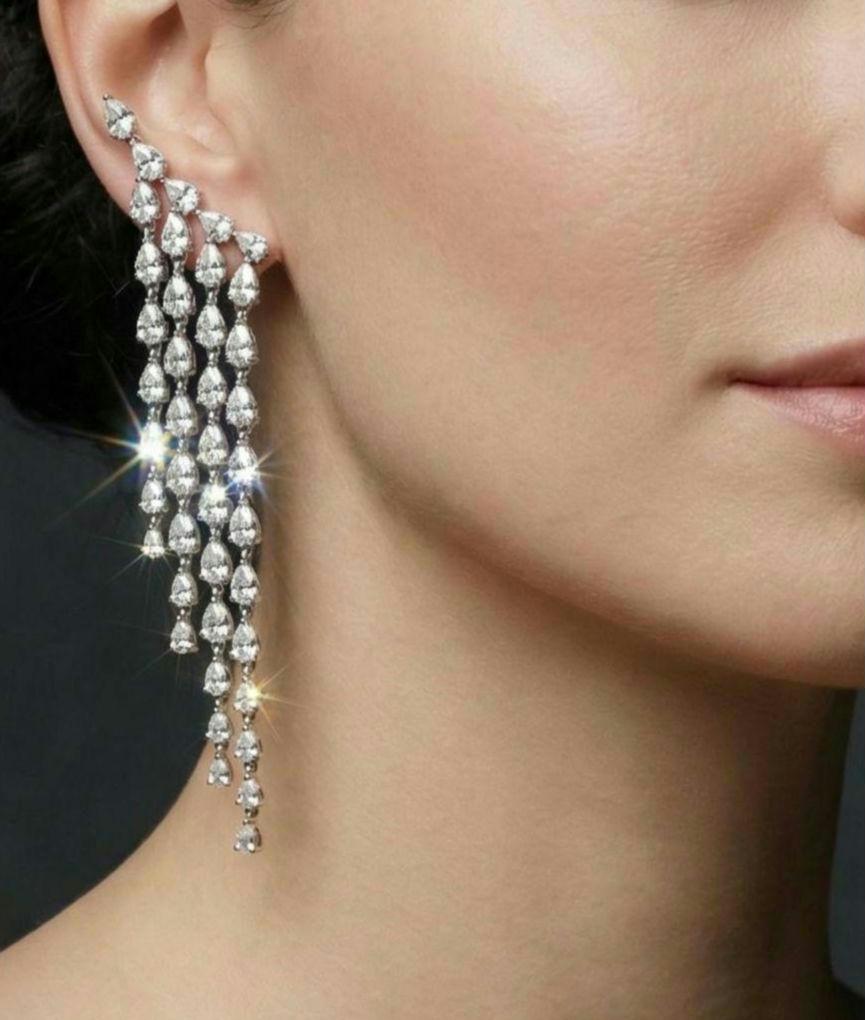 Boucles D'oreilles Clous - Grappe De Moissanite Marquise 3.50 Ct - Plaqué Or 14K - Fait Main USA