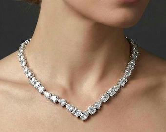 Swarovski Diamond V shaped Mixed Cuts necklace. Bridal. Gala. Wedding guest.