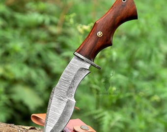 Handmade Damascus Hunting Knife with Rosewood Handle
