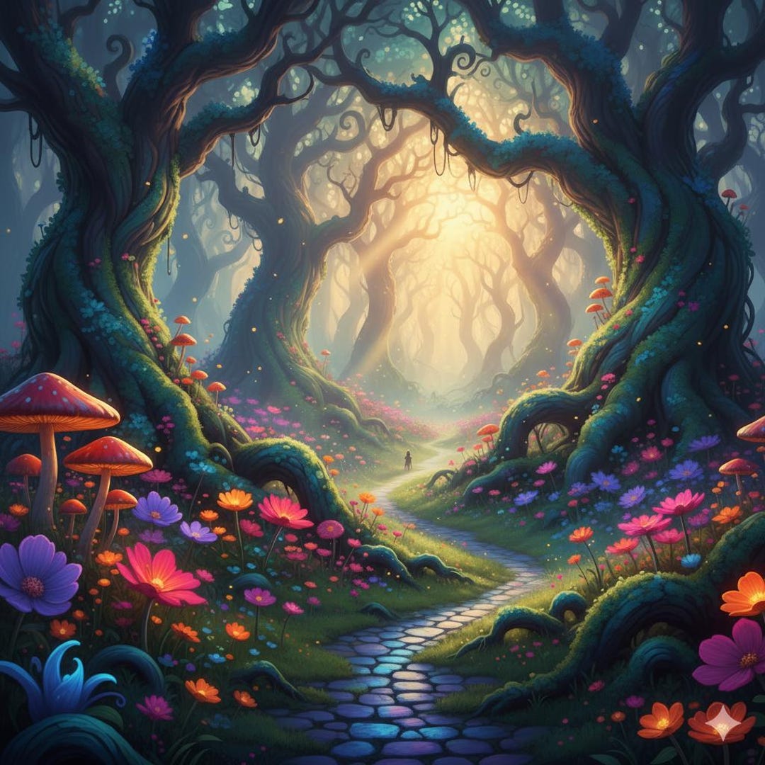 Magical Forest Path Digital Art Print | Whimsical Fantasy Wall Decor ...