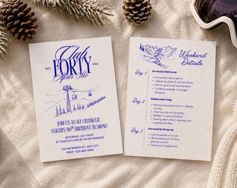 Club Forty Après Ski Invitation | 40th Birthday Weekend Itinerary Template