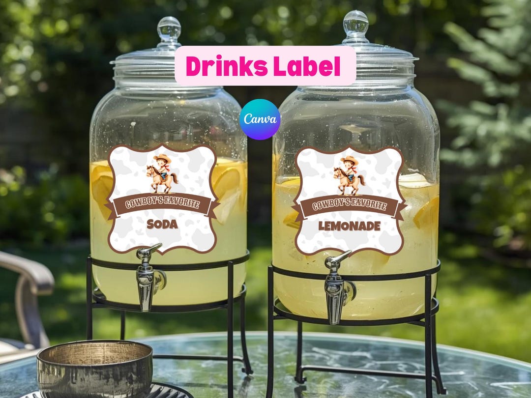 First Rodeo Drink Canister Labels | Western Party Decor | Editable ...