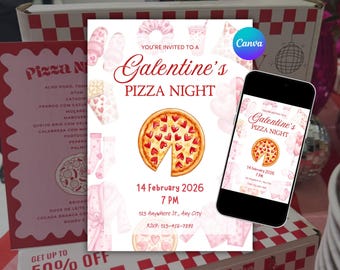 Galentines Pizza Night Valentines Day Invitation Printable Girls Night Party Invite Canva Template