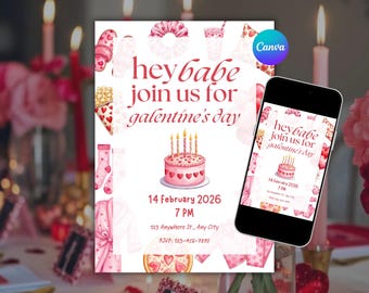 Galentines Day Invitation Printable Valentine's Invite Girls Night Party Invite Canva Template