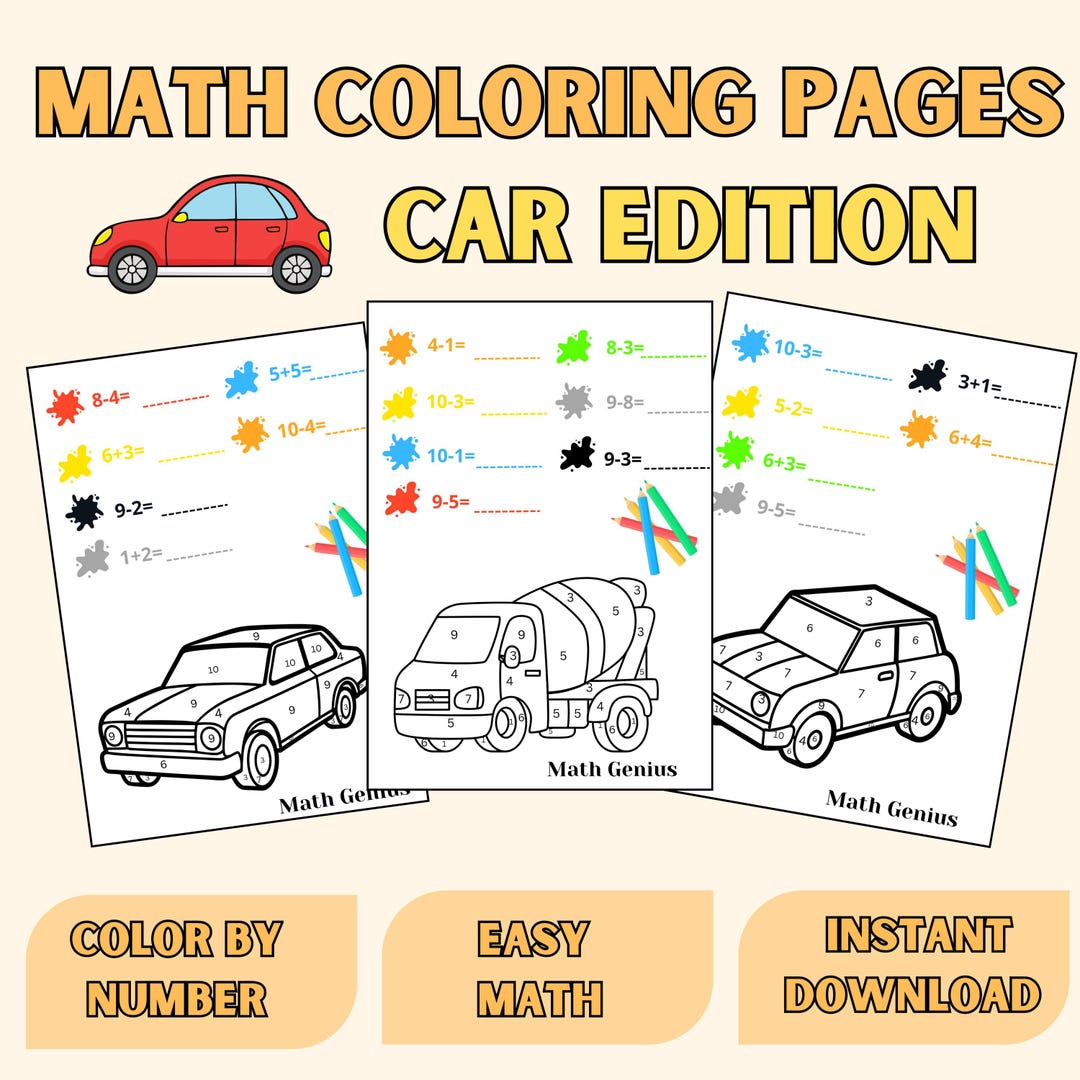 Math Coloring Pages Car Edition | Fun Printable Learning Worksheets for ...
