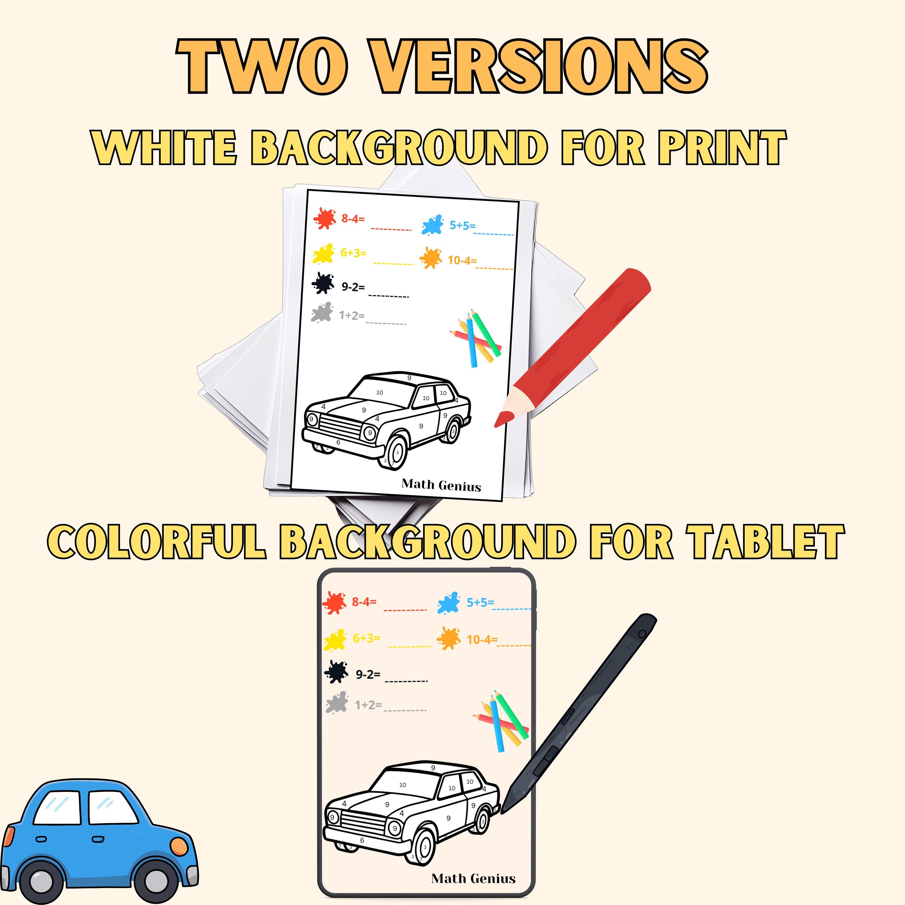 Math Coloring Pages Car Edition | Fun Printable Learning Worksheets for ...