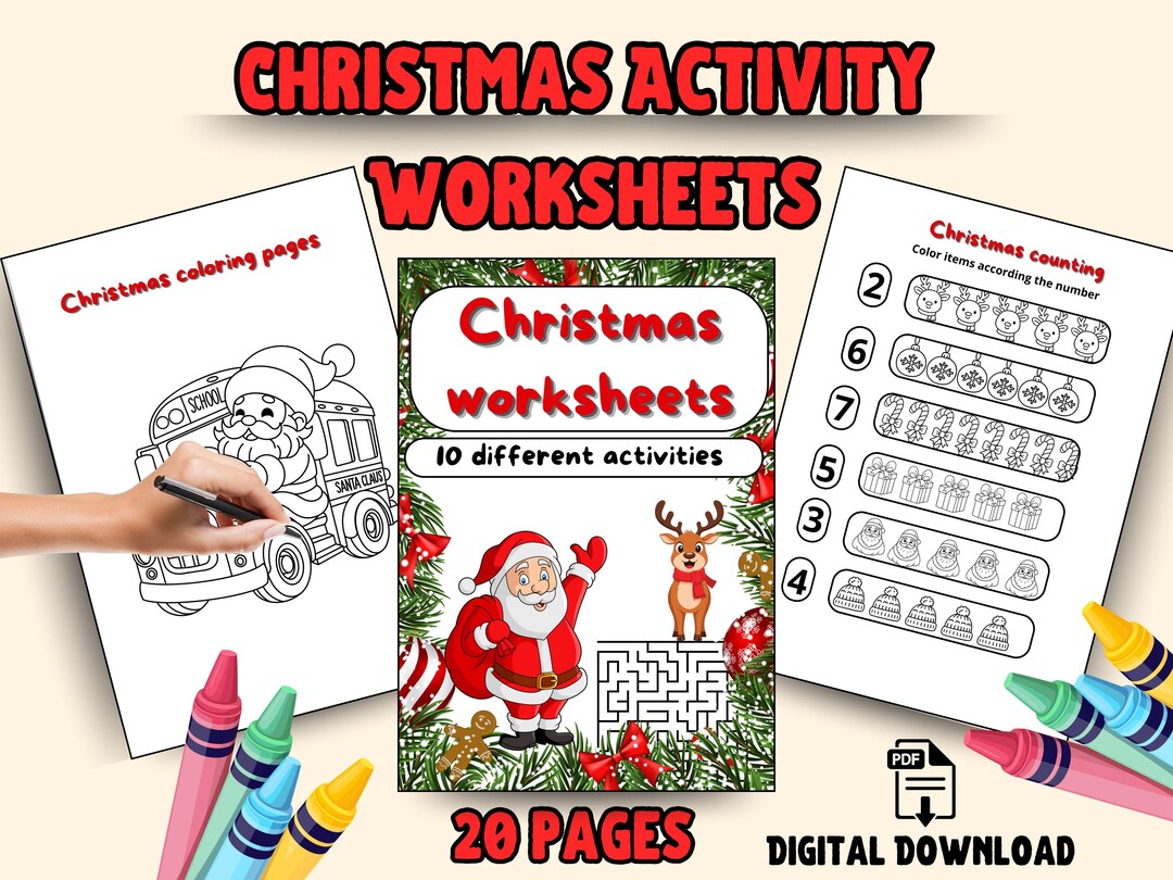 Christmas Activity Worksheets for Kids – Holiday Printable (PDF) - Etsy