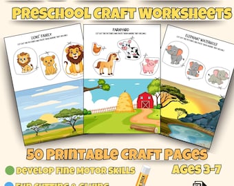 Animal Cut and Paste Worksheets, Preschool Fine Motor Skills Activity (PDF Download)